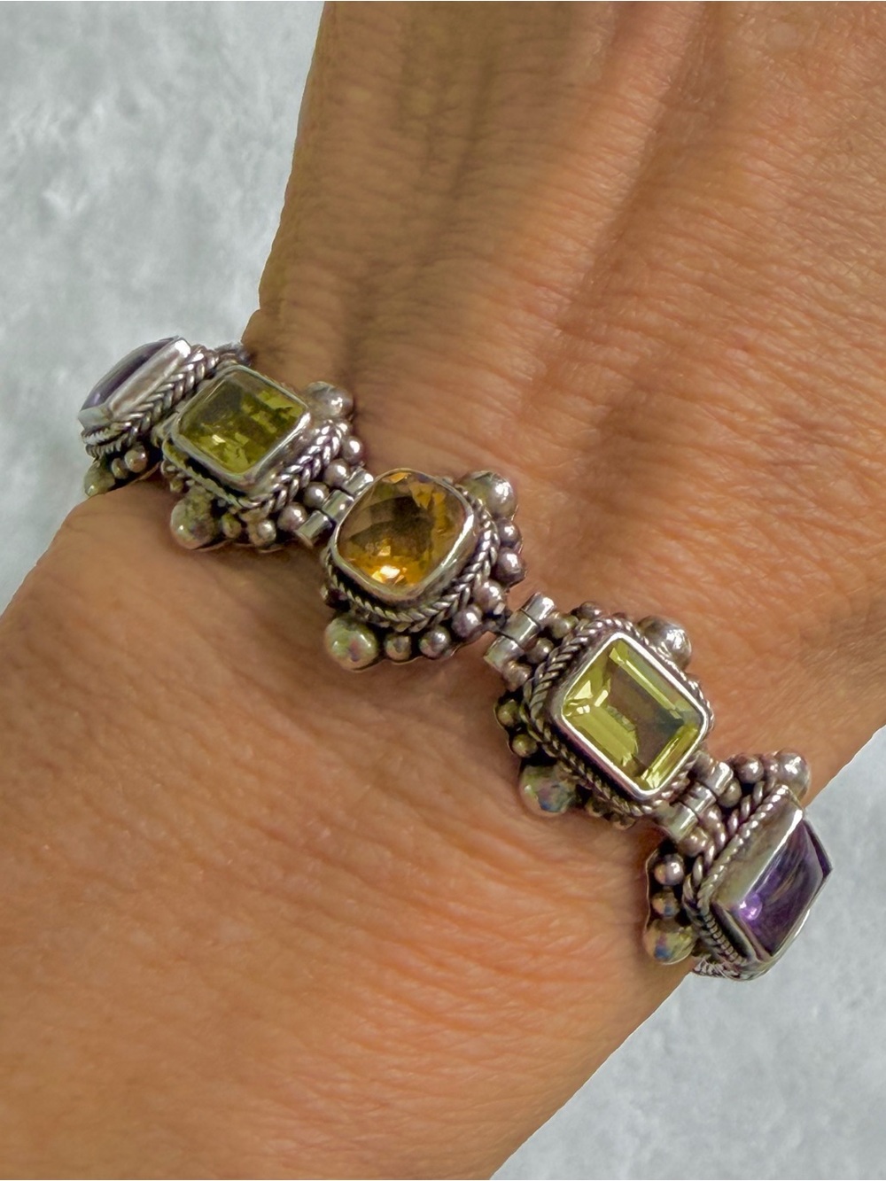 Suarti BA Indonesia Bali Sterling Silver 925 Mixed Faceted Gemstone Bracelet